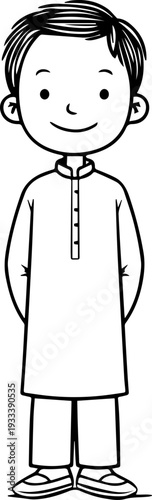 Smiling boy wearing traditional Muslim cap and kurta