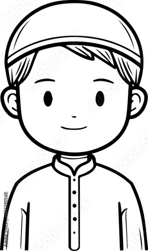 Smiling boy wearing traditional Muslim cap and kurta