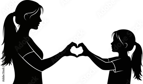 Mother and Daughter Silhouette Forming Heart Shape.