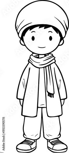 Smiling boy wearing traditional Muslim cap and kurta