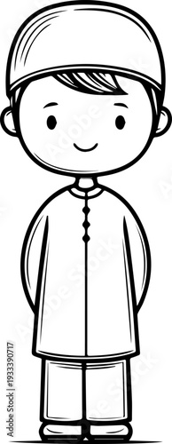 Smiling boy wearing traditional Muslim cap and kurta