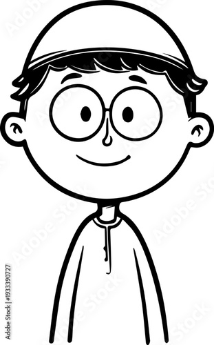 Smiling boy wearing traditional Muslim cap and kurta