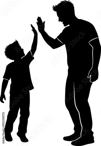 Silhouette of Man and Child High Fiving.