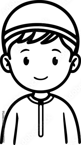 Smiling boy wearing traditional Muslim cap and kurta