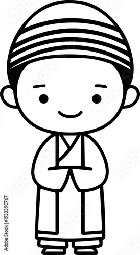 Smiling boy wearing traditional Muslim cap and kurta