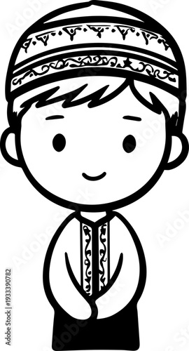 Smiling boy wearing traditional Muslim cap and kurta