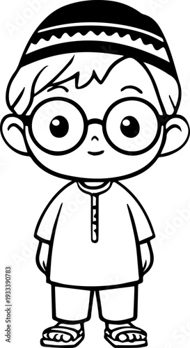 Smiling boy wearing traditional Muslim cap and kurta