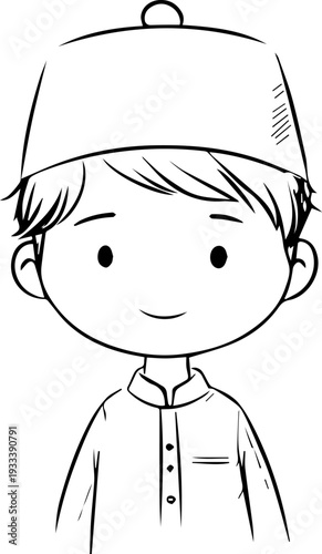 Smiling boy wearing traditional Muslim cap and kurta