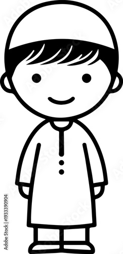 Smiling boy wearing traditional Muslim cap and kurta