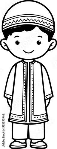 Smiling boy wearing traditional Muslim cap and kurta