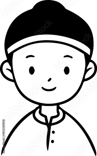 Smiling boy wearing traditional Muslim cap and kurta