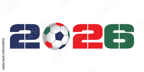 2026 Football " Soccer" World cup with colors of the participating national teams, Co-Host Flags of USA "America", Canada, and Mexico. banners with red green blue shapes for world cup 2026 background	
