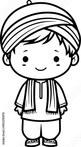 Smiling boy wearing traditional Muslim cap and kurta