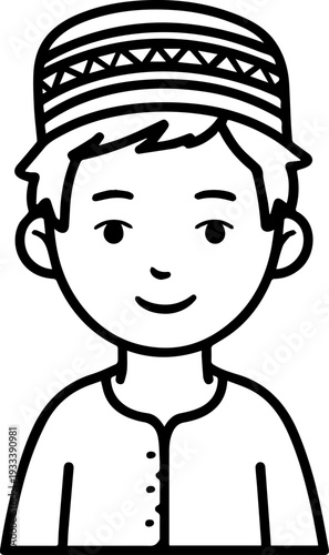 Smiling boy wearing traditional Muslim cap and kurta