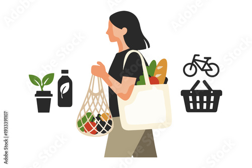 Shopping composition friendly icon vector white eco reusable no simple text letters