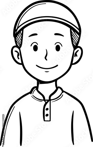 Smiling boy wearing traditional Muslim cap and kurta