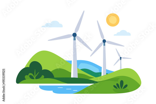 No letters energy white image composition simple icon wind turbines vector generation