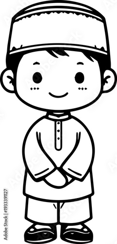 Smiling boy wearing traditional Muslim cap and kurta