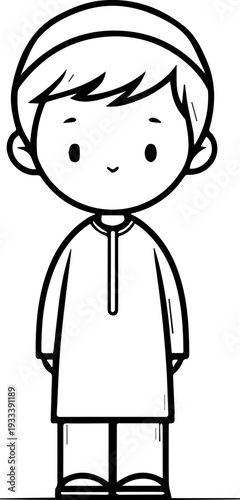 Smiling boy wearing traditional Muslim cap and kurta