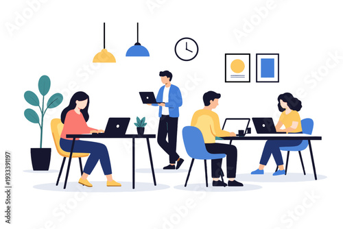 Vector generation composition space multiple image simple white icon desks no coworking