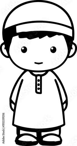 Smiling boy wearing traditional Muslim cap and kurta