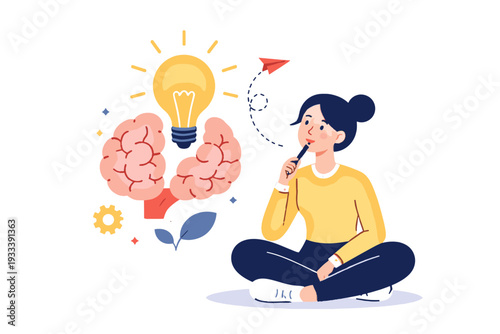 Creative icon brainstorming composition letters thinking no vector white illustration simple brain