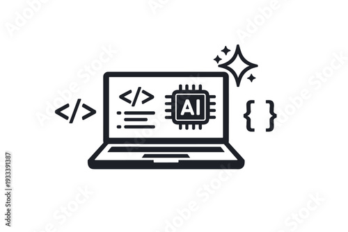 Laptop no vector illustration style assistant coding ai code modern symbols icon