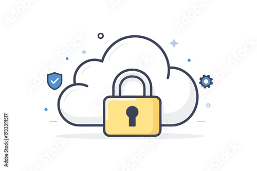Icon simple cloud generation gradients lock illustration flat data clean image vector