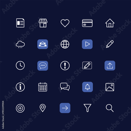 Set of 25 UI Icons for Web and Mobile Apps