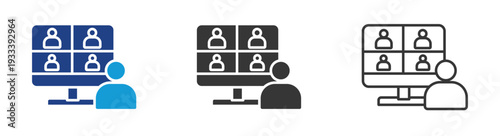 video conference icon set multiple style collection	