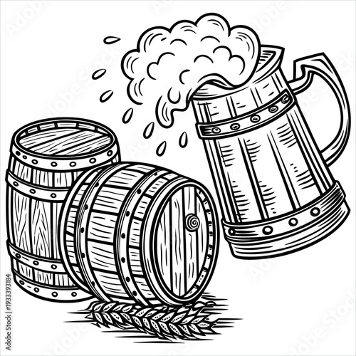 Black and White Beer Mug Vector Icon Set – Frothy Ale Glass Illustrations