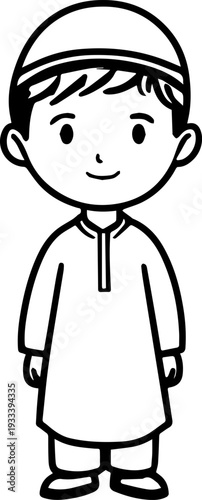 Smiling boy wearing traditional Muslim cap and kurta