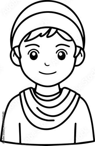 Smiling boy wearing traditional Muslim cap and kurta