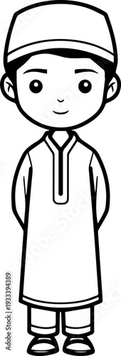 Smiling boy wearing traditional Muslim cap and kurta