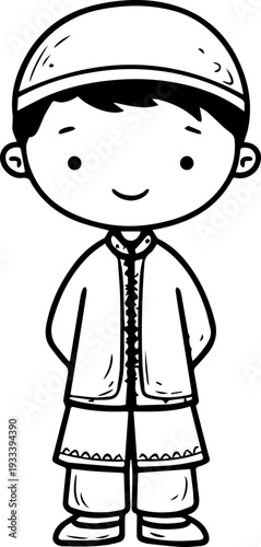 Smiling boy wearing traditional Muslim cap and kurta