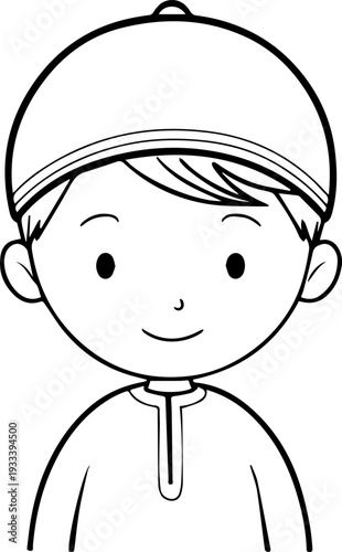 Smiling boy wearing traditional Muslim cap and kurta