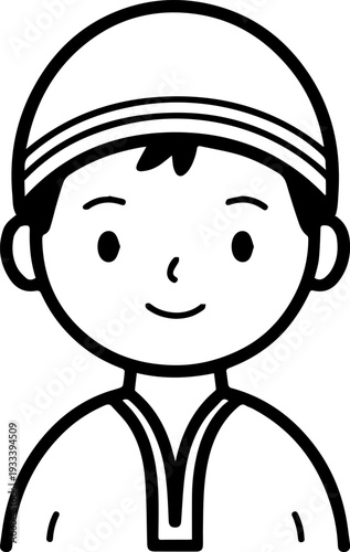 Smiling boy wearing traditional Muslim cap and kurta