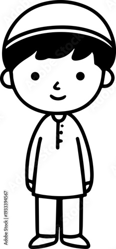 Smiling boy wearing traditional Muslim cap and kurta