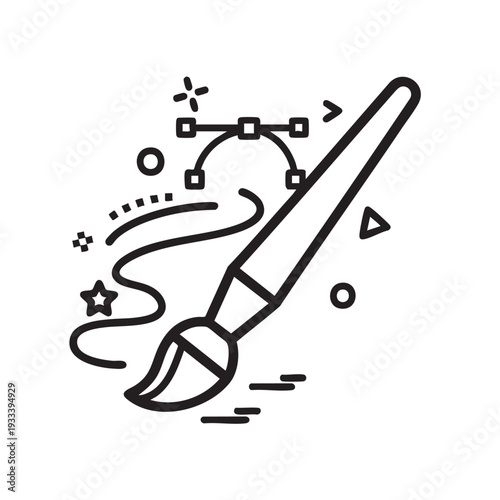 A paintbrush poised for creativity with dynamic strokes and abstract shapes