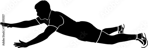 Kabaddi raider diving and sliding in action silhouette isolated on white background vector