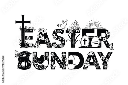 Easter sunday celebration with cross and easter eggs