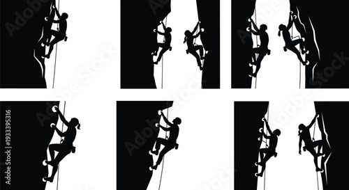 Rock climbing silhouette vector illustration, mountaineer design, adventure sports artwork, outdoor activity concept, decorative climbing symbol, extreme fitness collection