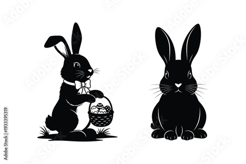 Easter sunday rabbits with basket on white background