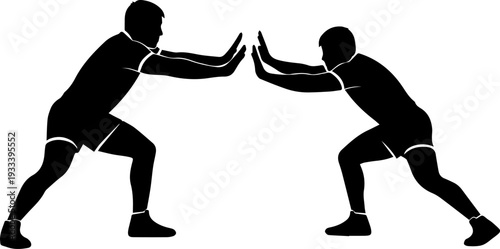 Two kabaddi players in action face off struggle silhouette isolated on white background vector