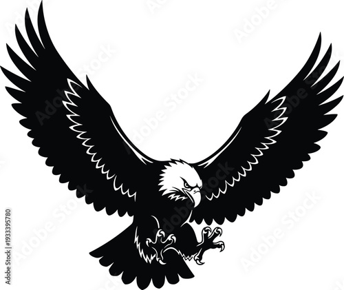 Bald eagle silhouette vector illustration, powerful bird of prey design, freedom and vigilance artwork, patriotic symbol concept, decorative wildlife inspiration
