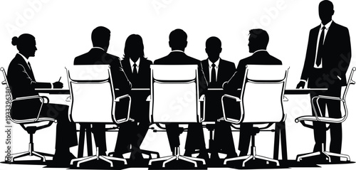 Silhouette business conference, corporate teamwork meeting