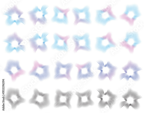 Collection of modern gradients neon and black circular sound equalizer icons fame. Dot gird audio abstract radial waves patterns, editable for music apps, audio software, Audio beat symbol.