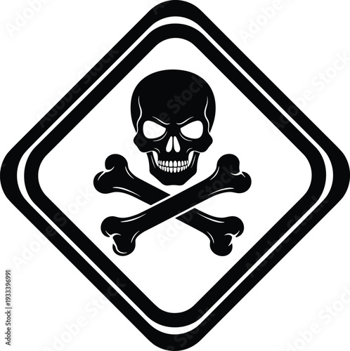 Skull and crossbones hazard symbol vector illustration, toxic warning sign design, chemical safety icon, poison danger label, hazardous substance communication artwork