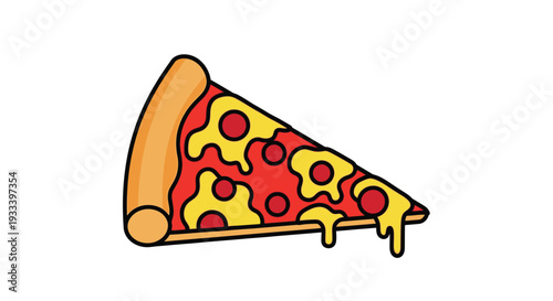 A colorful cartoon illustration of a single slice of pepperoni pizza