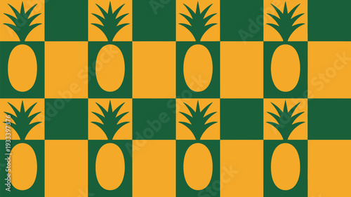 Vibrant pineapple pattern with green and yellow squares background